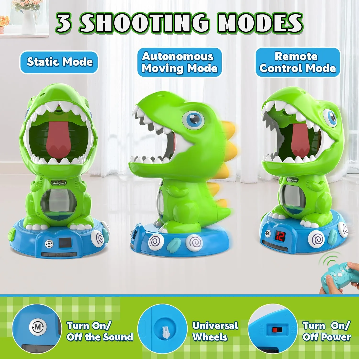 EagleStone Remote Control Movable Shooting Dinosaur Toys for Kids 3-5,5-7,Electronic Dino Shooting Game with Spay & Auto Scoring, Light & Sounds,Party Favors,Toys for 3,4,5 6,7 8 Year Old Boys& Girls