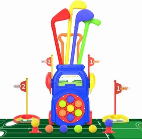 EagleStone Toddler Golf Set for Boys & Girls Ages 2 3 4 5, Kids Golf Clubs with Putting Mat, Golf Cart, 7 Balls, 4 Golf Clubs, 2 Practice Holes, Indoor & Outdoor Toy Sports Gift