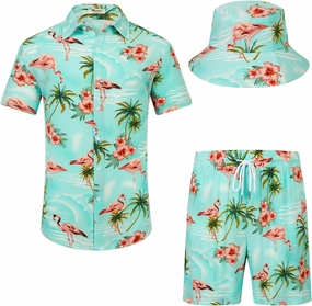 EISHOPEER Men's Flower Hawaiian Sets Casual Short Sleeve Shirt and Shorts Suits Outfits with Bucket Hats