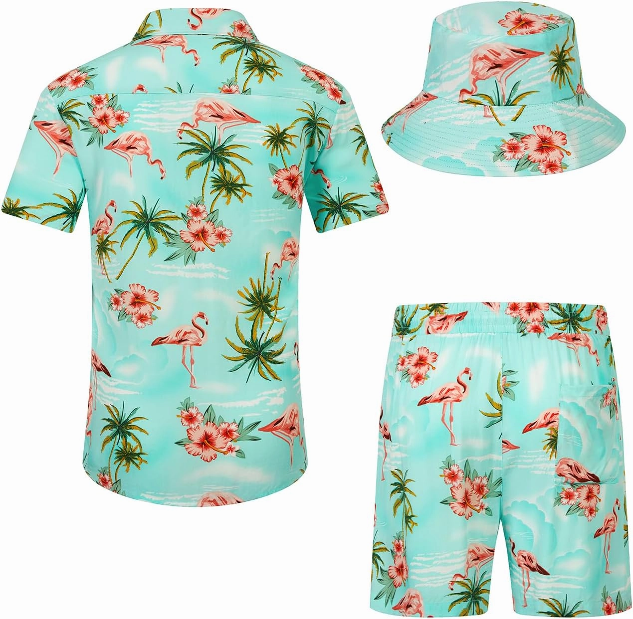 EISHOPEER Men's Flower Hawaiian Sets Casual Short Sleeve Shirt and Shorts Suits Outfits with Bucket Hats