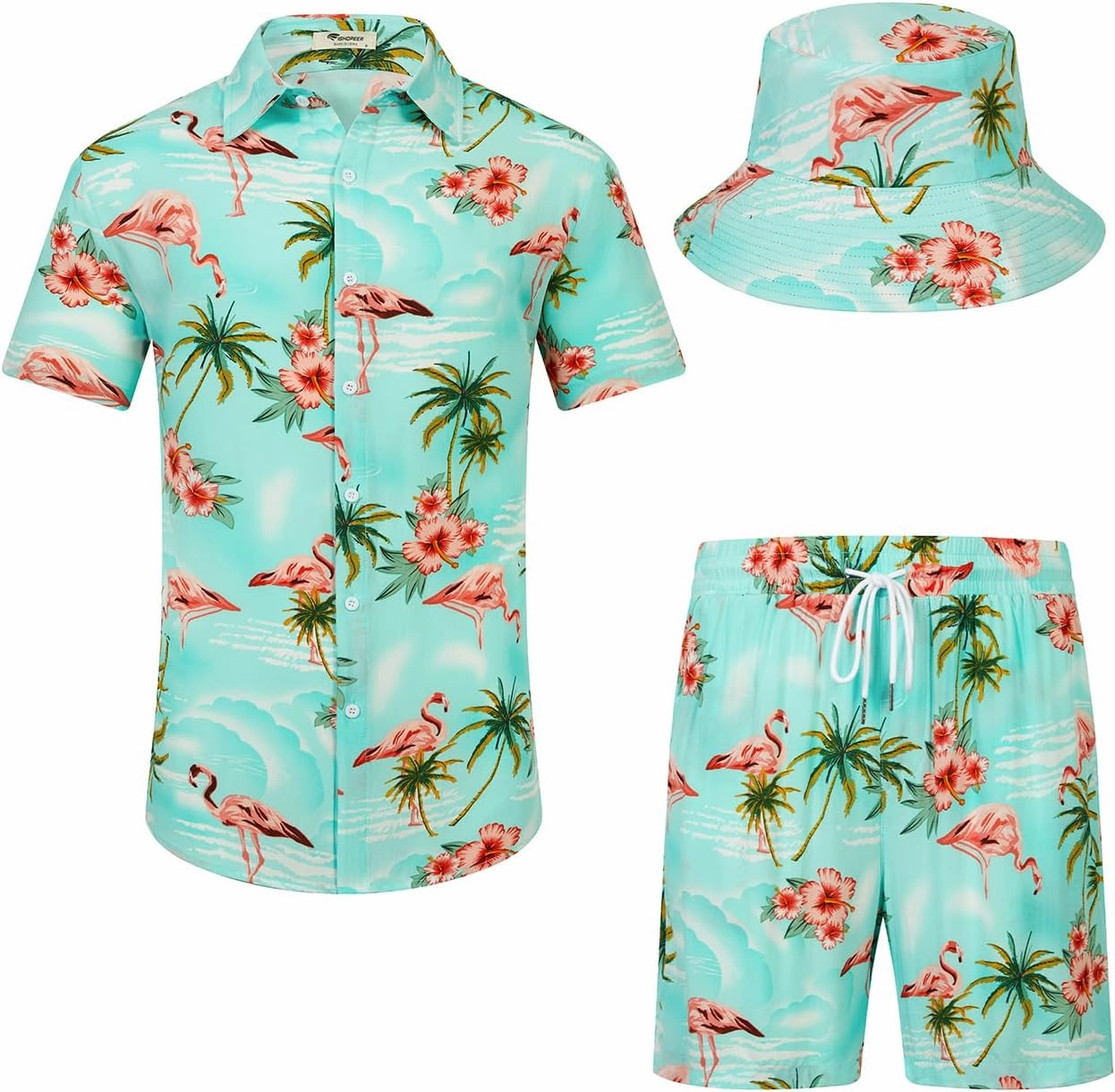 EISHOPEER Men's Flower Hawaiian Sets Casual Short Sleeve Shirt and Shorts Suits Outfits with Bucket Hats
