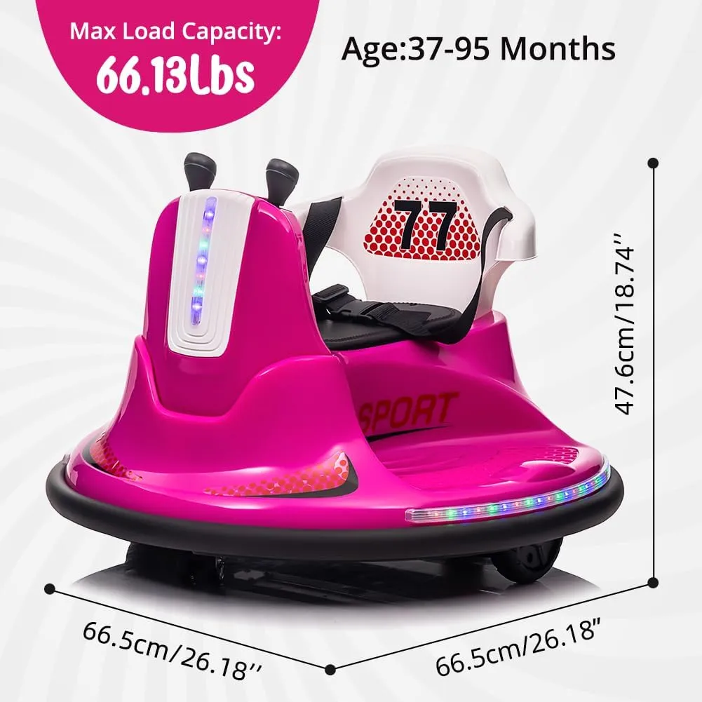 Electric Ride On Bumper Car for Kids Bumping Car with Remote Control, Safety Belt, Flashing Lights, Music, 360° Spin Ride On Toy for Toddlers, Boys, and Girls, Pink
