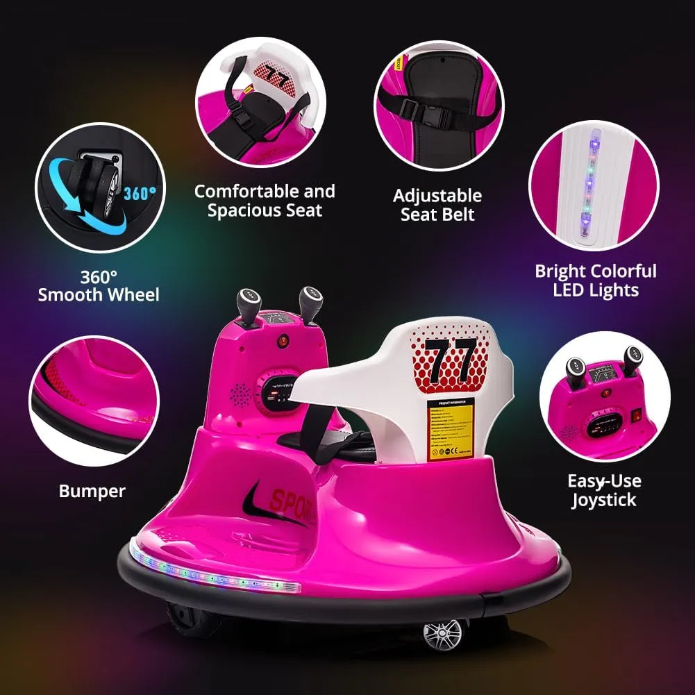 Electric Ride On Bumper Car for Kids Bumping Car with Remote Control, Safety Belt, Flashing Lights, Music, 360° Spin Ride On Toy for Toddlers, Boys, and Girls, Pink