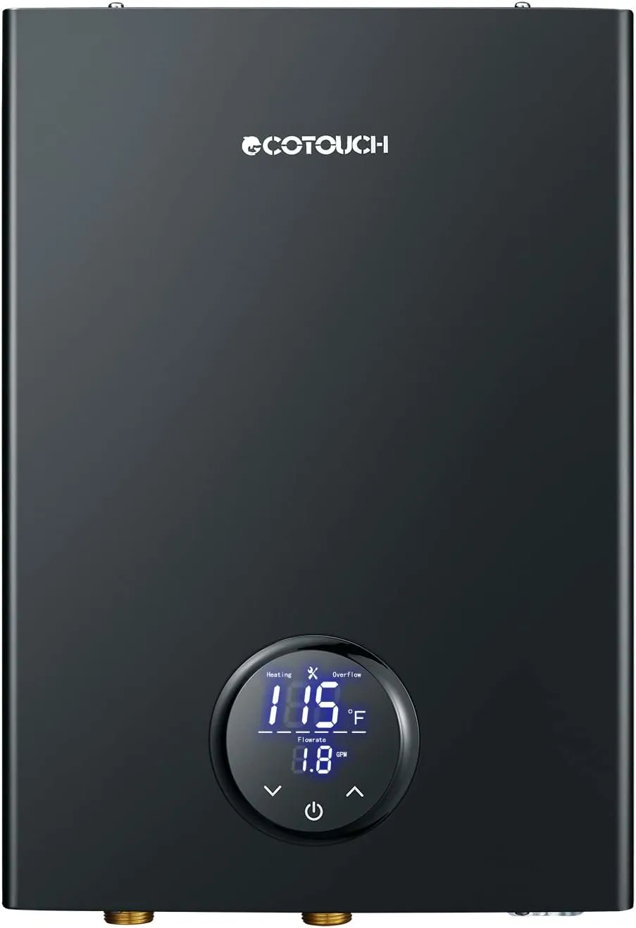 Electric Tankless Water Heater, ECOTOUCH 14kW Instant Hot Water Heater on Demand 240V Point of Use Hot Water Heater ETL Certificated Self-Modulation ECO140B Black