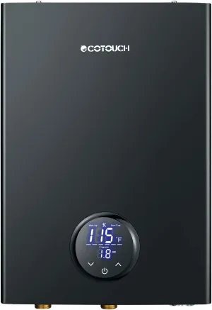 Electric Tankless Water Heater, ECOTOUCH 14kW Instant Hot Water Heater on Demand 240V Point of Use Hot Water Heater ETL Certificated Self-Modulation ECO140B Black