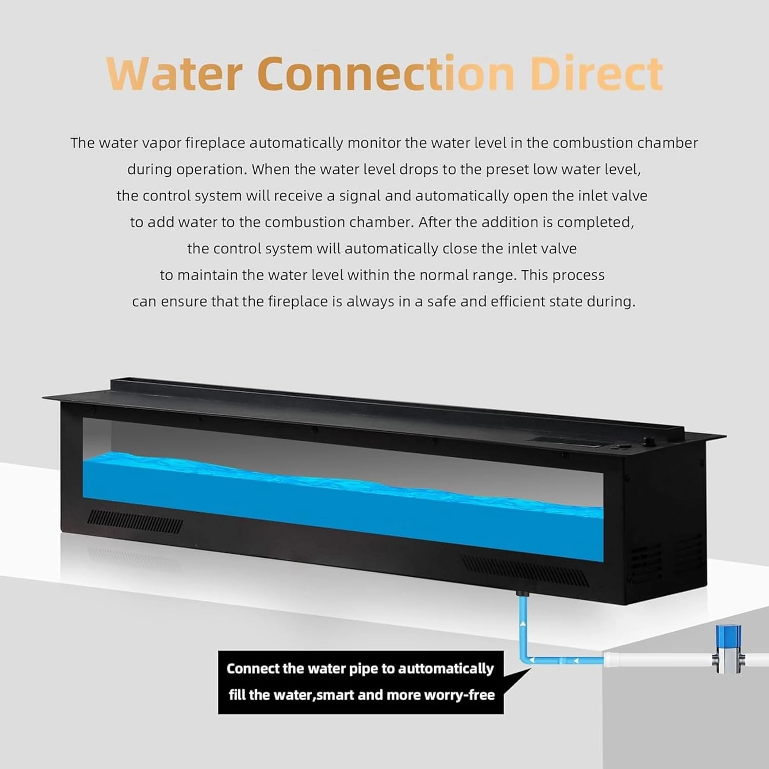Electric Fireplace with APP Smart Control,Water Vapor Fireplace with Water Connection Direct,Fireplace with Multicolor Atomized Flame,with Remote Control,Size:39.37x7.87x8.27 in