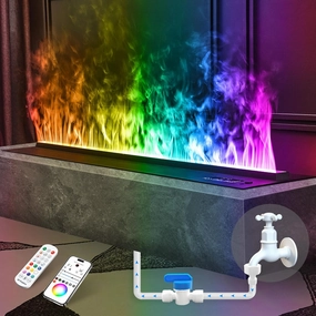 Electric Fireplace with APP Smart Control,Water Vapor Fireplace with Water Connection Direct,Fireplace with Multicolor Atomized Flame,with Remote Control,Size:39.37x7.87x8.27 in