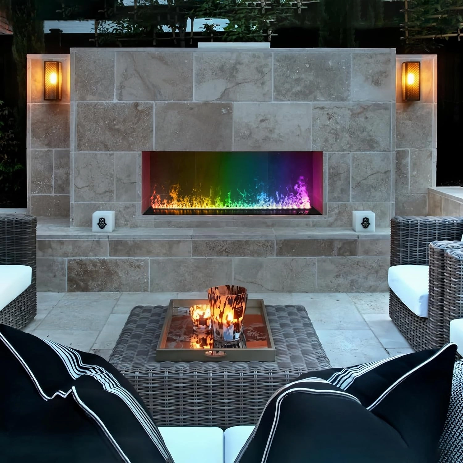Electric Fireplace with APP Smart Control,Water Vapor Fireplace with Water Connection Direct,Fireplace with Multicolor Atomized Flame,with Remote Control,Size:39.37x7.87x8.27 in