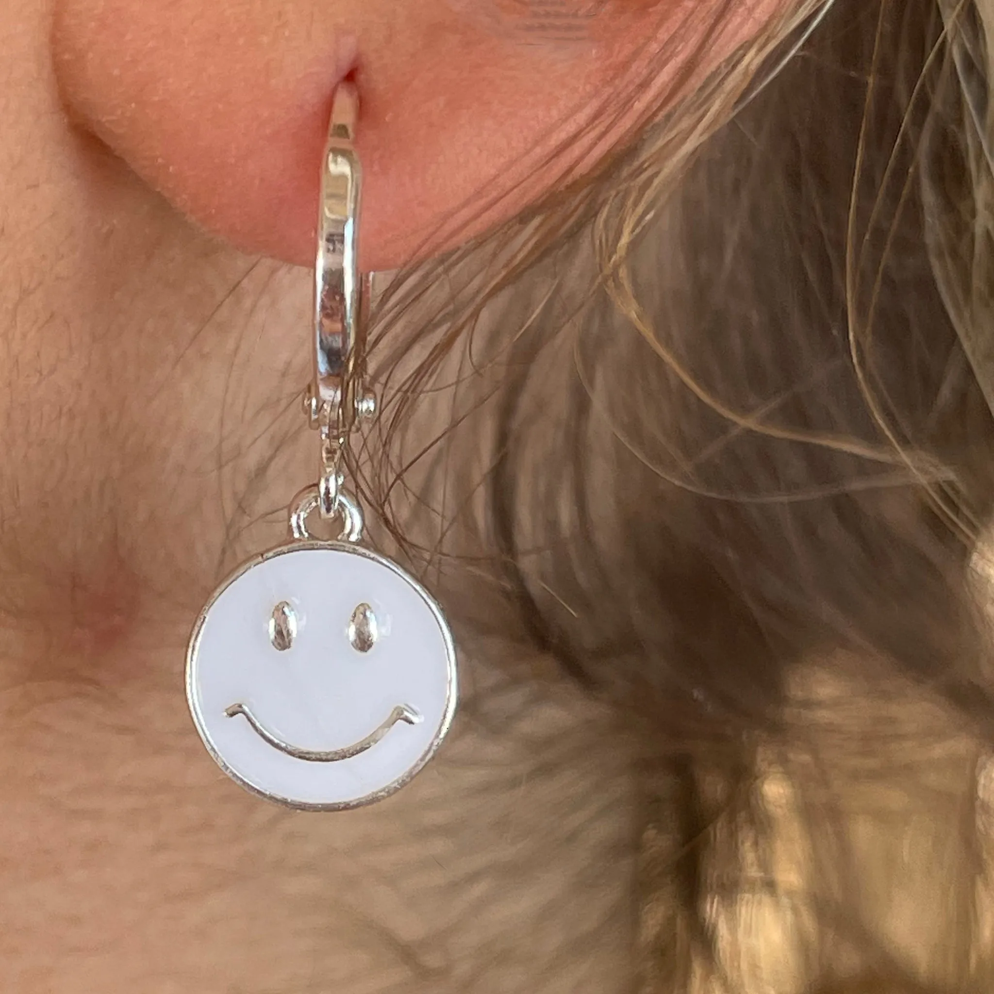 Enamel Smile Huggie Earrings
