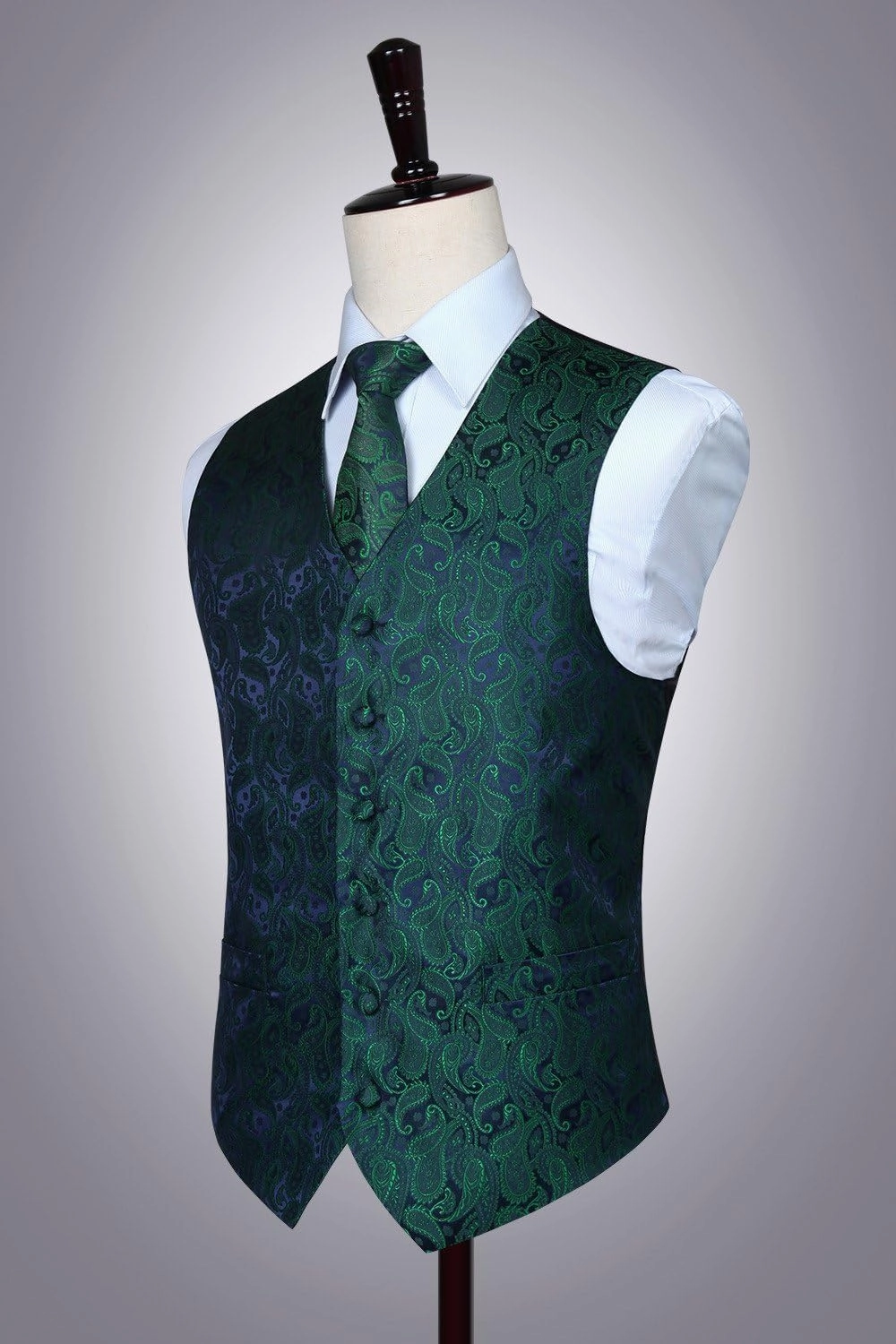 Enlision Mens Vest Tie Set Paisley Vest and Necktie Pocket Square 3pc Formal Dress Waistcoat for Suit or Tuxedo