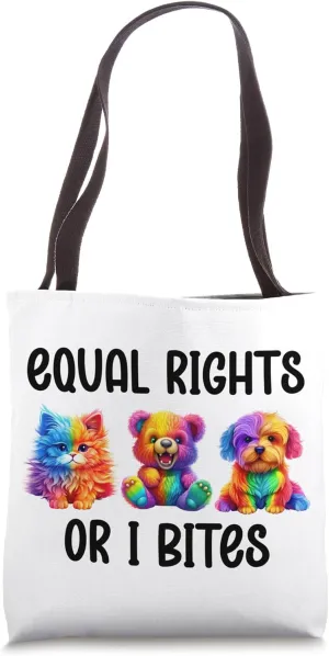 Equal Rights or I Bites Ally Cat Pride Gay Bear Mom LGBT Dog Tote Bag
