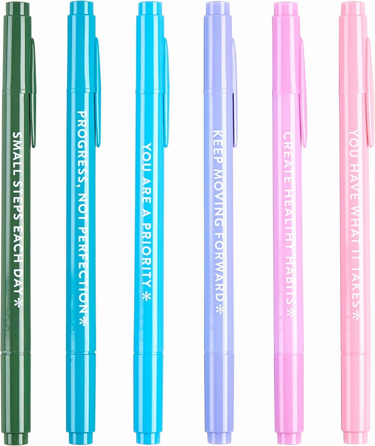 Erin Condren Colorful Wellness-Themed Dual-Tip Markers 6-Pack with Motivational Markers Set Featuring Wellness Prompts and Inspiration