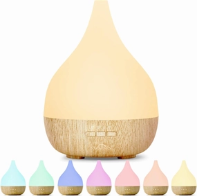 Essential Oil Diffuser, 350ml Large Room Cool Mist Air Humidifier, Whisper Quiet Ultrasonic Aromatherapy Diffusers with 8 Color LED Light, Timer and Auto-Off Safety Switch