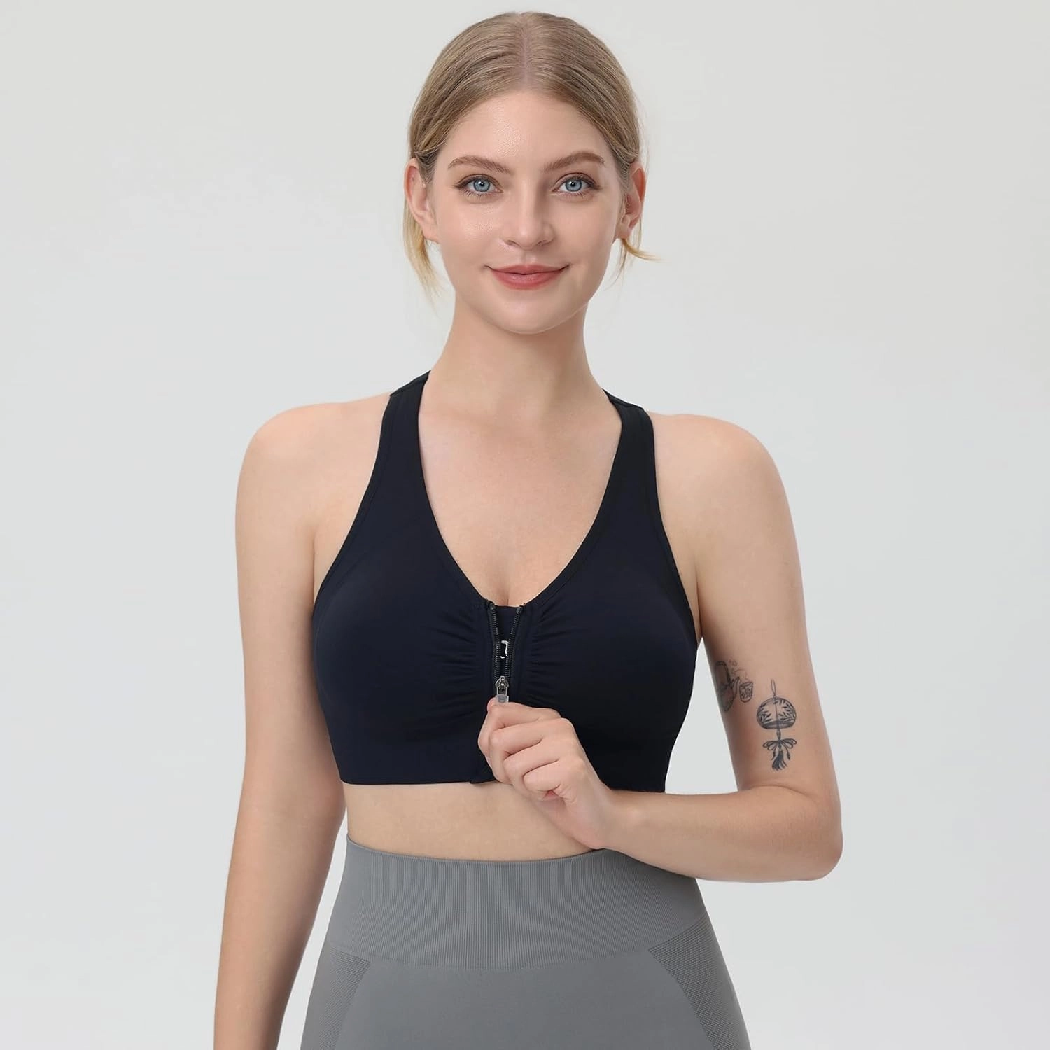 Evercute Women's Zip Front Sports Bras Wireless Padded Racerback Medium Support Post-Surgery Bra Yoga Exercise Athletic Bras