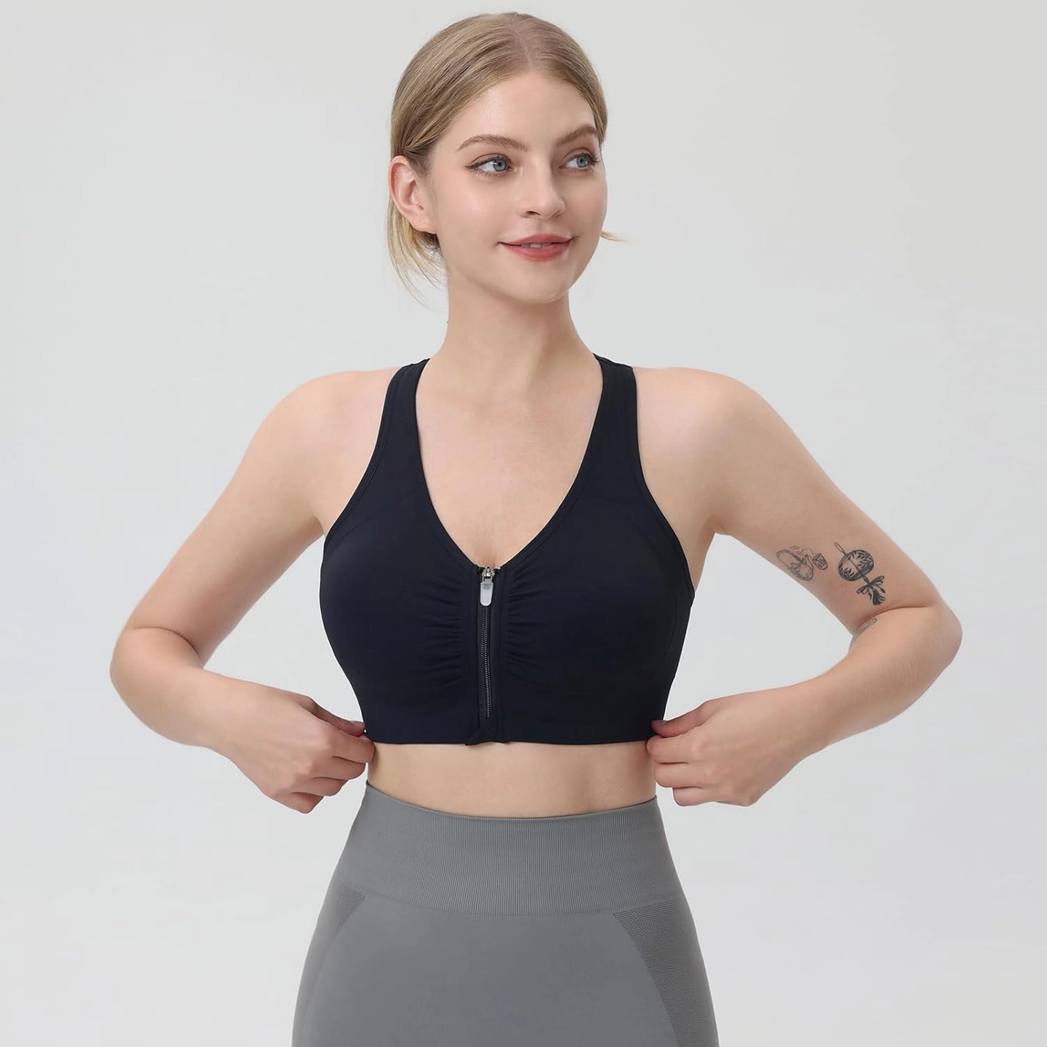 Evercute Women's Zip Front Sports Bras Wireless Padded Racerback Medium Support Post-Surgery Bra Yoga Exercise Athletic Bras