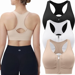Evercute Women's Zip Front Sports Bras Wireless Padded Racerback Medium Support Post-Surgery Bra Yoga Exercise Athletic Bras