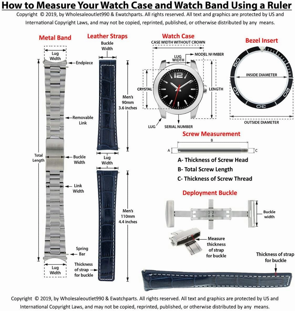 Ewatchparts 18-19-20-22-24-26mm Classic Men's Leather Watch Band Strap Compatible with Longines Watch