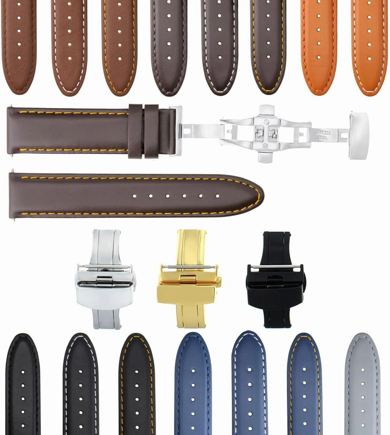 Ewatchparts 18-19-20-22-24-26mm Classic Men's Leather Watch Band Strap Compatible with Longines Watch