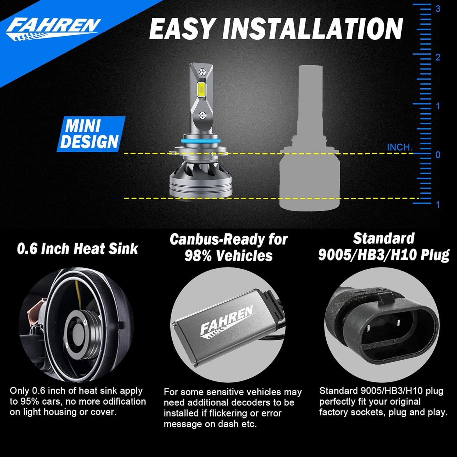FAHREN 9005 Driving Bulbs, 26000 Lumens Super Bright 9005 Fog Bulbs, 6500K Cool White HB3 Bulb IP68 Waterproof Pack of 2