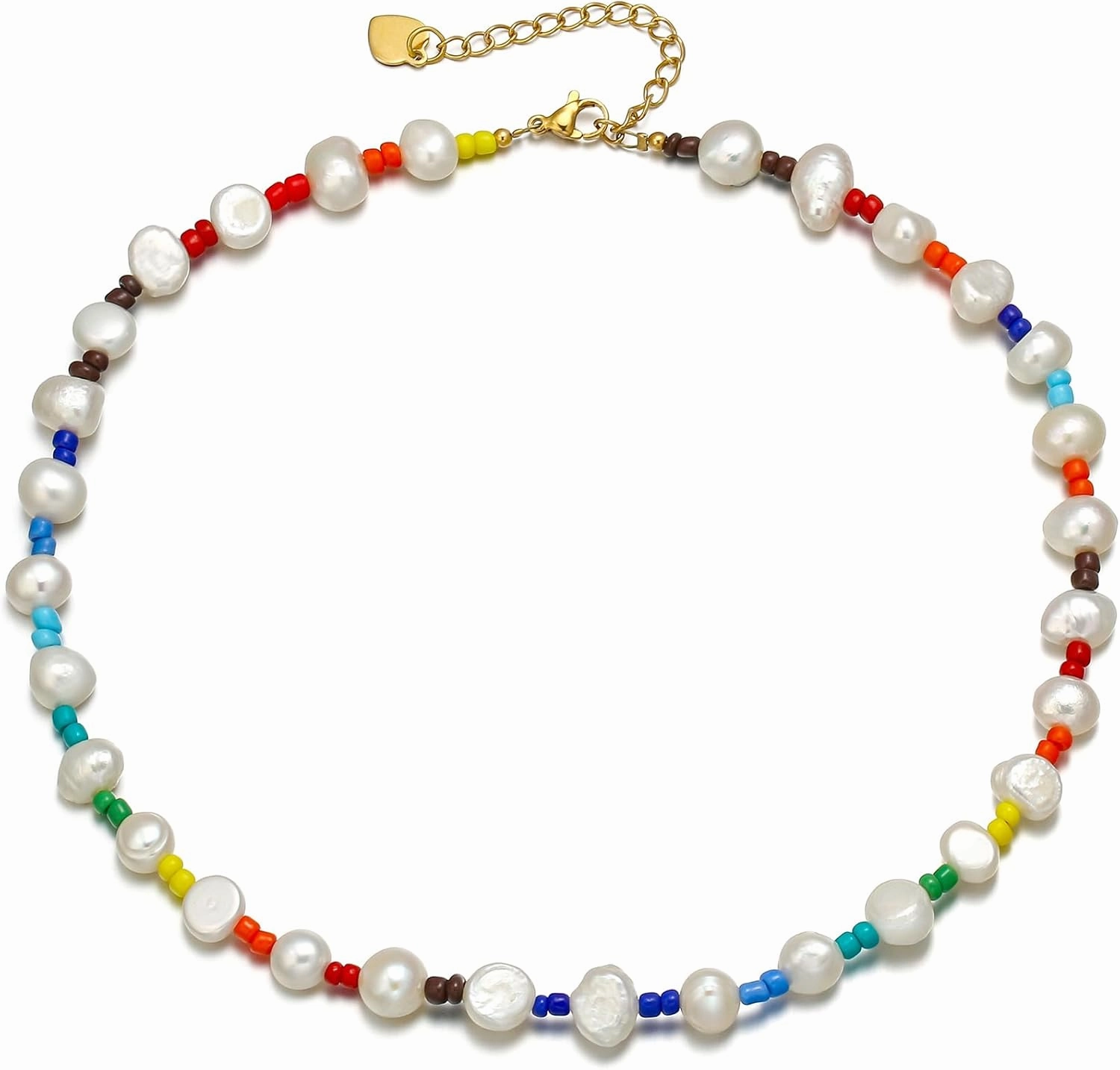 FANZE Baroque Pearl Choker Necklace for Women, Natural Real Ivory Freshwater Cultured Pearl Colorful Irregular Turquoise Colorful Gemstone Crystal Beads, Boho Charms Elegant Statement Jewelry Gifts