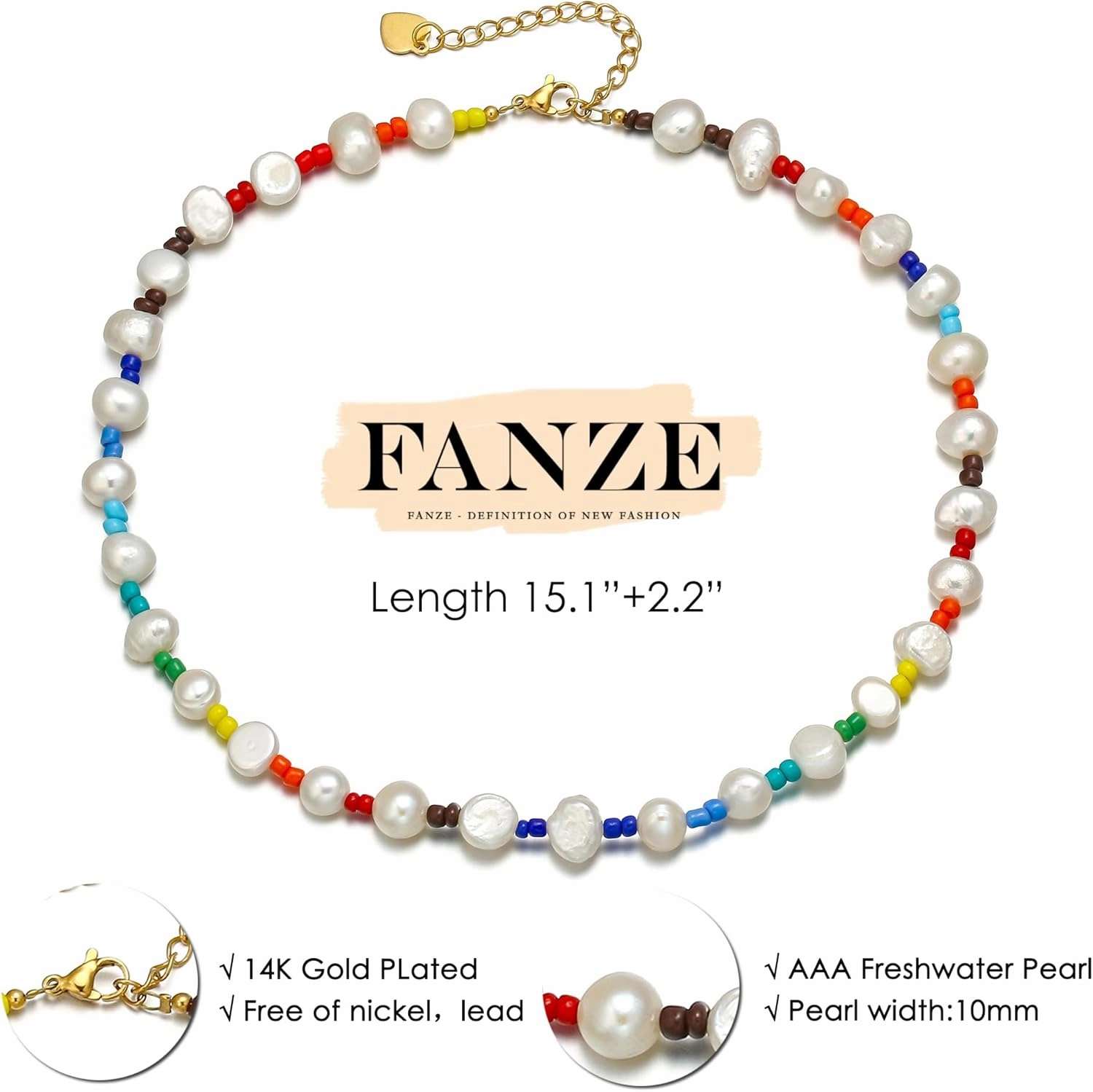 FANZE Baroque Pearl Choker Necklace for Women, Natural Real Ivory Freshwater Cultured Pearl Colorful Irregular Turquoise Colorful Gemstone Crystal Beads, Boho Charms Elegant Statement Jewelry Gifts