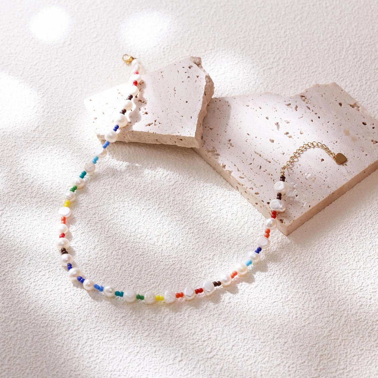 FANZE Baroque Pearl Choker Necklace for Women, Natural Real Ivory Freshwater Cultured Pearl Colorful Irregular Turquoise Colorful Gemstone Crystal Beads, Boho Charms Elegant Statement Jewelry Gifts