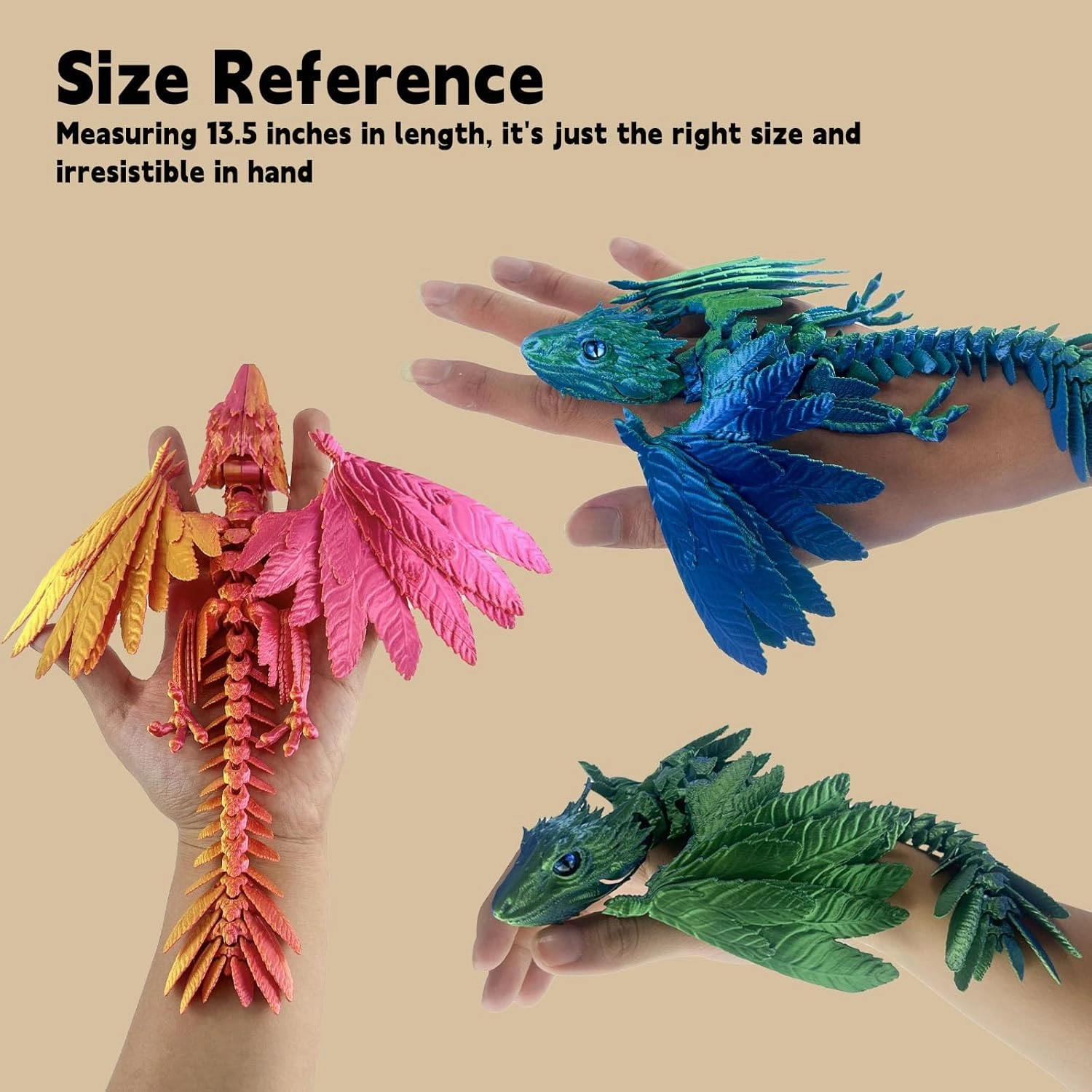 Feathered Wyvern Dragon,3D Printed Dragon, Articulated Dragon with Wings, 3D Printed Toys, Desktop Pet - Indulge in The Enchanting Realm of Dragons (Rainbow Noctilucent)