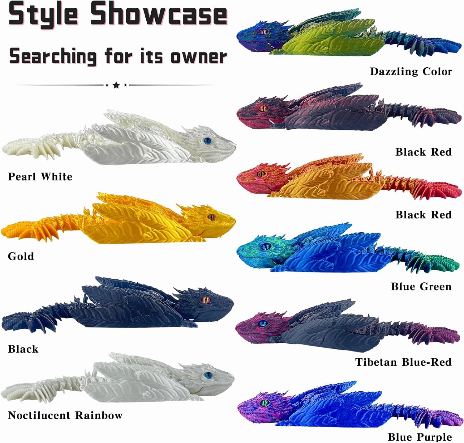 Feathered Wyvern Dragon,3D Printed Dragon, Articulated Dragon with Wings, Fidget Dragon, 3D Printed Toys, Desktop Pet - Indulge in The Enchanting Realm of Dragons (Red Blue Green)