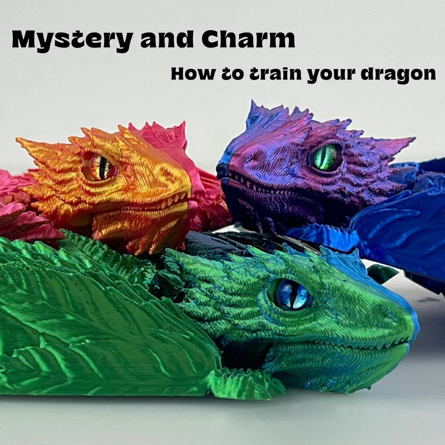 Feathered Wyvern Dragon,3D Printed Dragon, Articulated Dragon with Wings, Fidget Dragon, 3D Printed Toys, Desktop Pet - Indulge in The Enchanting Realm of Dragons (Red Blue Green)