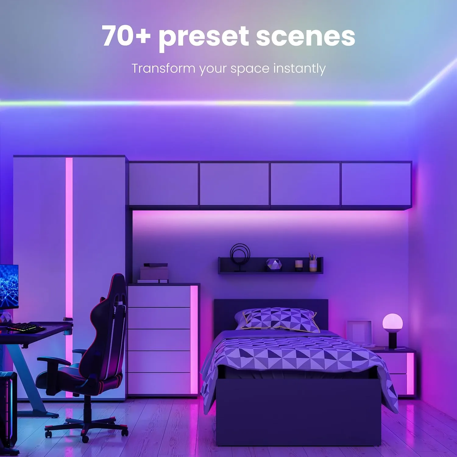 Feit Electric Smart Light Strip 16FT, Ultrathin RGBW Color Chasing LED Light Strip, 2.4GHz Wi-Fi Enabled, Works with Alexa and Google Home Assistant, Remote Control, (0.4in x 192in) TAPE192/CHASE/AG