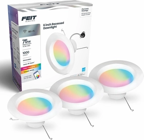 Feit Electric Smart Recessed Downlights, 5/6-Inch, 75W Equivalent, WiFi LED Retrofit, Color-Changing & Tunable White, 1000 Lumens, Dimmable, Works with Alexa/Google Assistant, LEDR6/RGBW/AG/3, 3 Pack