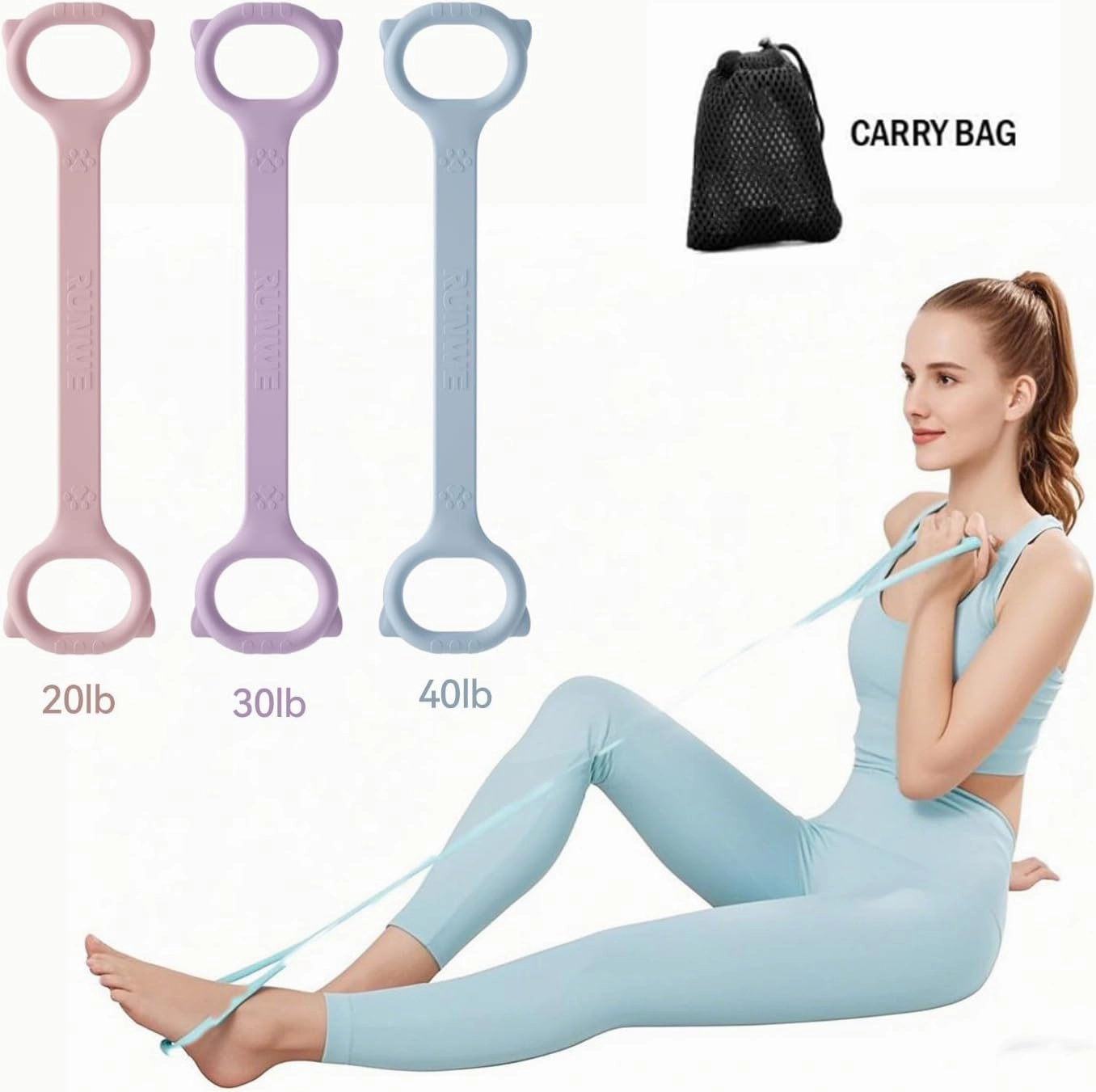 Figure 8 Workout Resistance Band - 3 Elasticities Optional 20 30 40lb, Thicker Durable Arm Back Shoulder Exercise Elastic Rope Yoga Straps Pilates Flexbands, Physical Therapy Stretch Bands