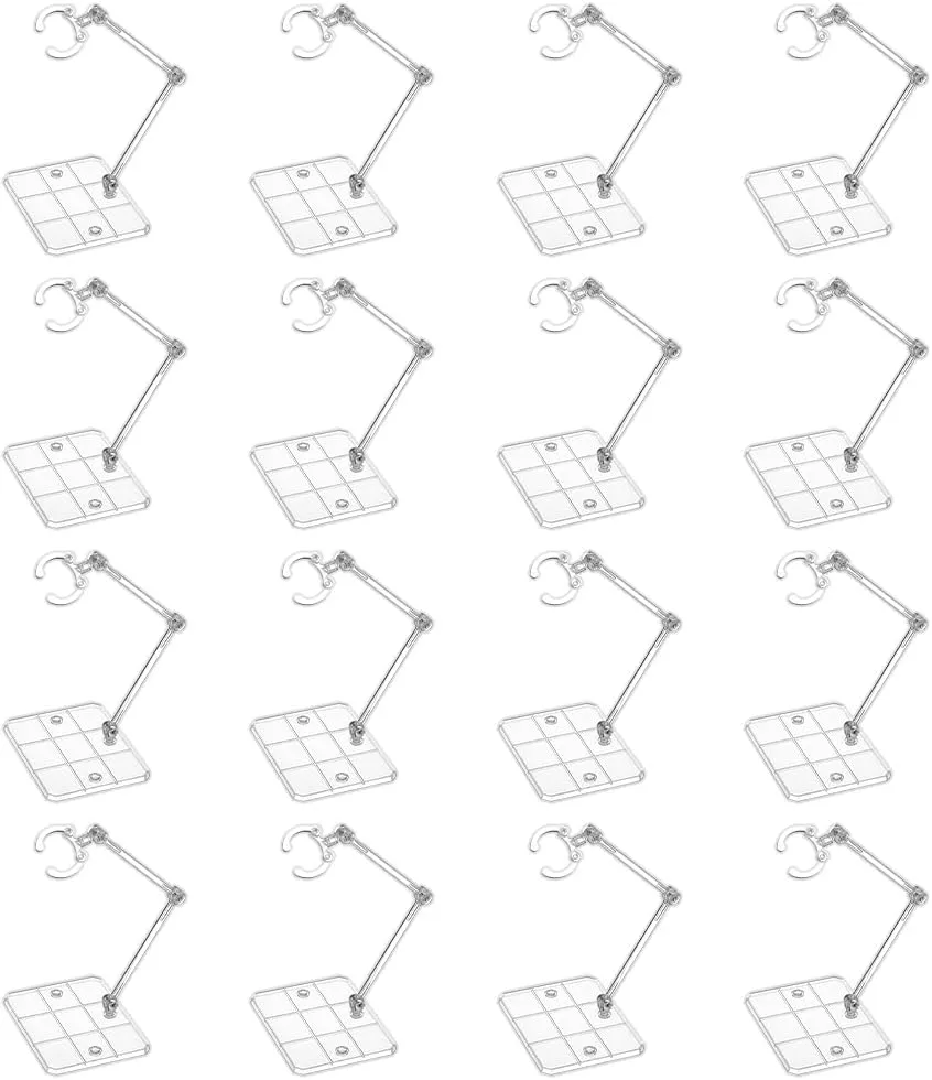 FINGERINSPIRE 16 Sets Action Figure Stand Assembly Clear Action Figure Display Holder with Rectangle Base Plastic Model Support Stand Doll Model Support Stand for 1/144 HG/RG Figure Model