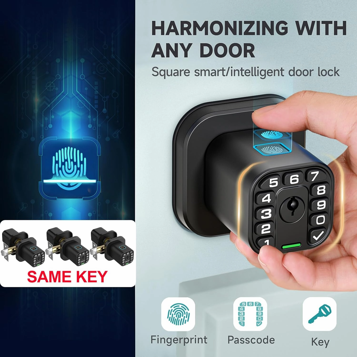 Fingerprint Door knob, Smart Biometric Door Lock with Keypad, Keyless Entry Code Door Knob, Waterproof & Weatherproof, Auto Lock,Voice Navigation, for Bedroom, Gate,Office