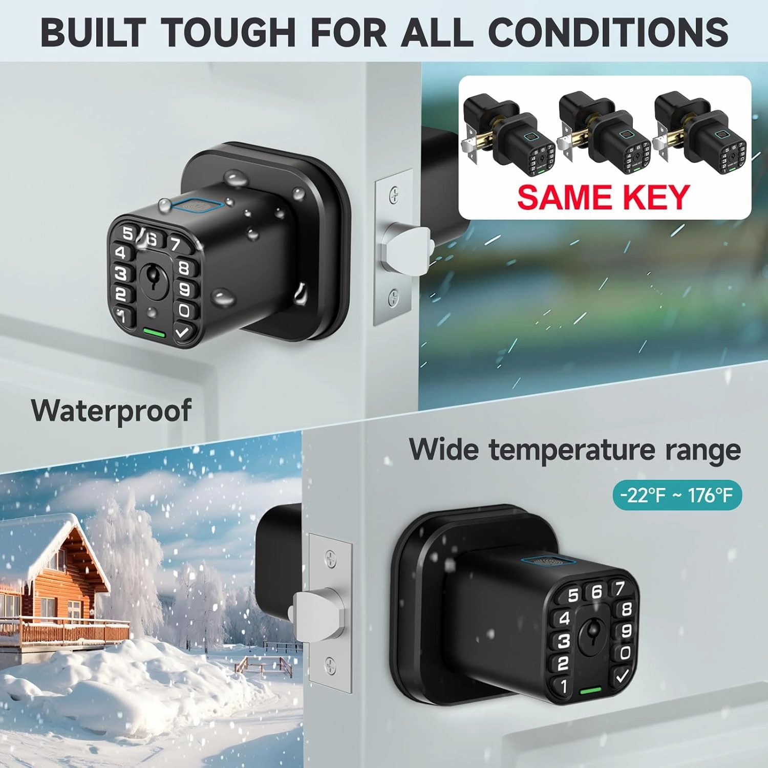 Fingerprint Door knob, Smart Biometric Door Lock with Keypad, Keyless Entry Code Door Knob, Waterproof & Weatherproof, Auto Lock,Voice Navigation, for Bedroom, Gate,Office