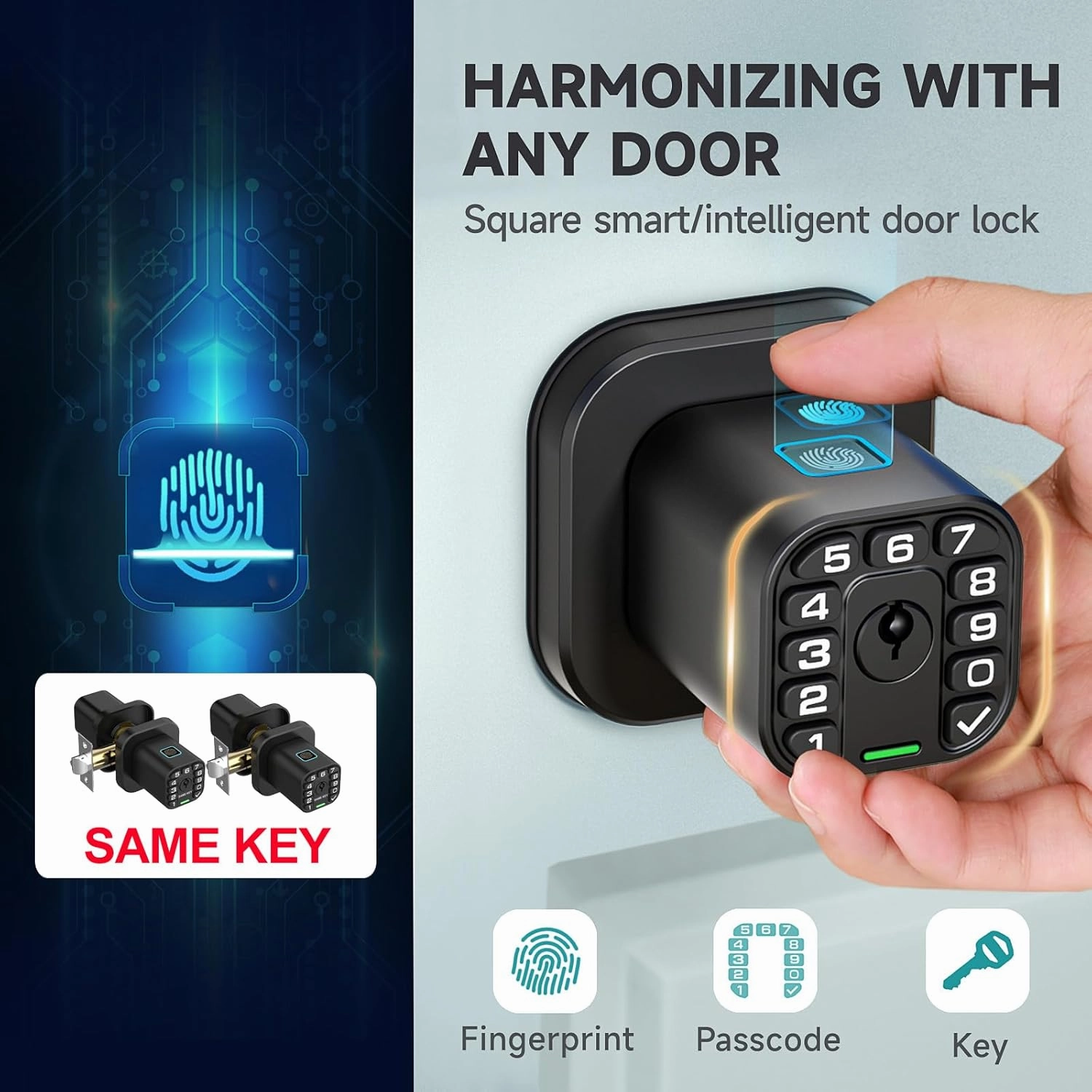 Fingerprint Door knob, Smart Biometric Door Lock with Keypad, Keyless Entry Code Door Knob, Waterproof & Weatherproof, Auto Lock,Voice Navigation, for Bedroom, Gate,Office