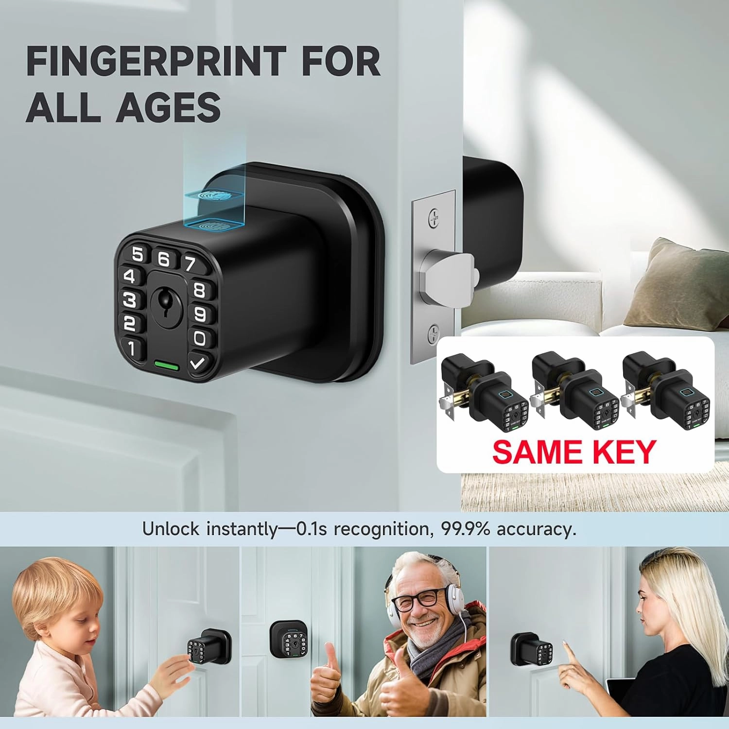 Fingerprint Door knob, Smart Biometric Door Lock with Keypad, Keyless Entry Code Door Knob, Waterproof & Weatherproof, Auto Lock,Voice Navigation, for Bedroom, Gate,Office
