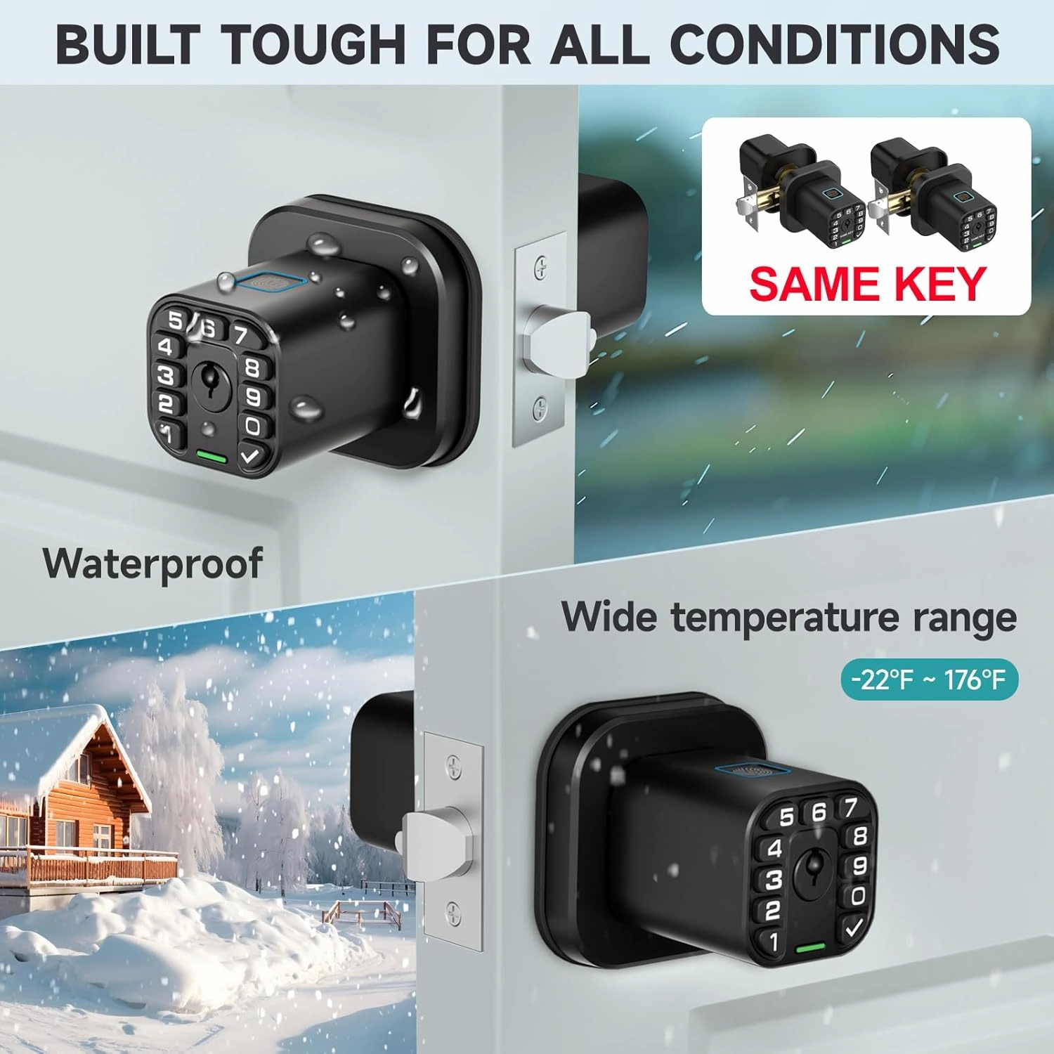 Fingerprint Door knob, Smart Biometric Door Lock with Keypad, Keyless Entry Code Door Knob, Waterproof & Weatherproof, Auto Lock,Voice Navigation, for Bedroom, Gate,Office