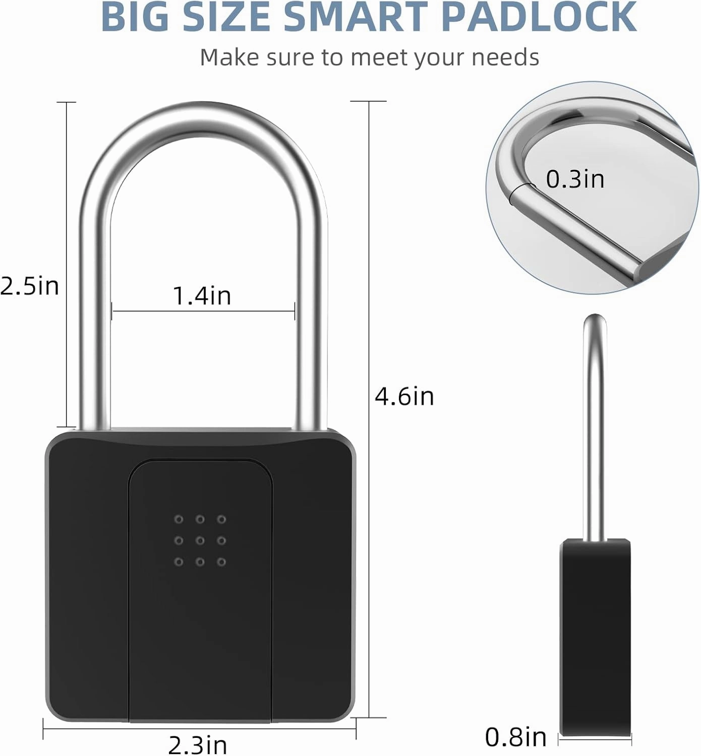 Fingerprint Padlock, Eseesmart Long Shackle Smart Padlock Bluetooth Lock with Mobile APP Outdoor Waterproof Lock for School Gym Locker, Fence, Gate, Toolbox