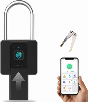 Fingerprint Padlock, Eseesmart Long Shackle Smart Padlock Bluetooth Lock with Mobile APP Outdoor Waterproof Lock for School Gym Locker, Fence, Gate, Toolbox