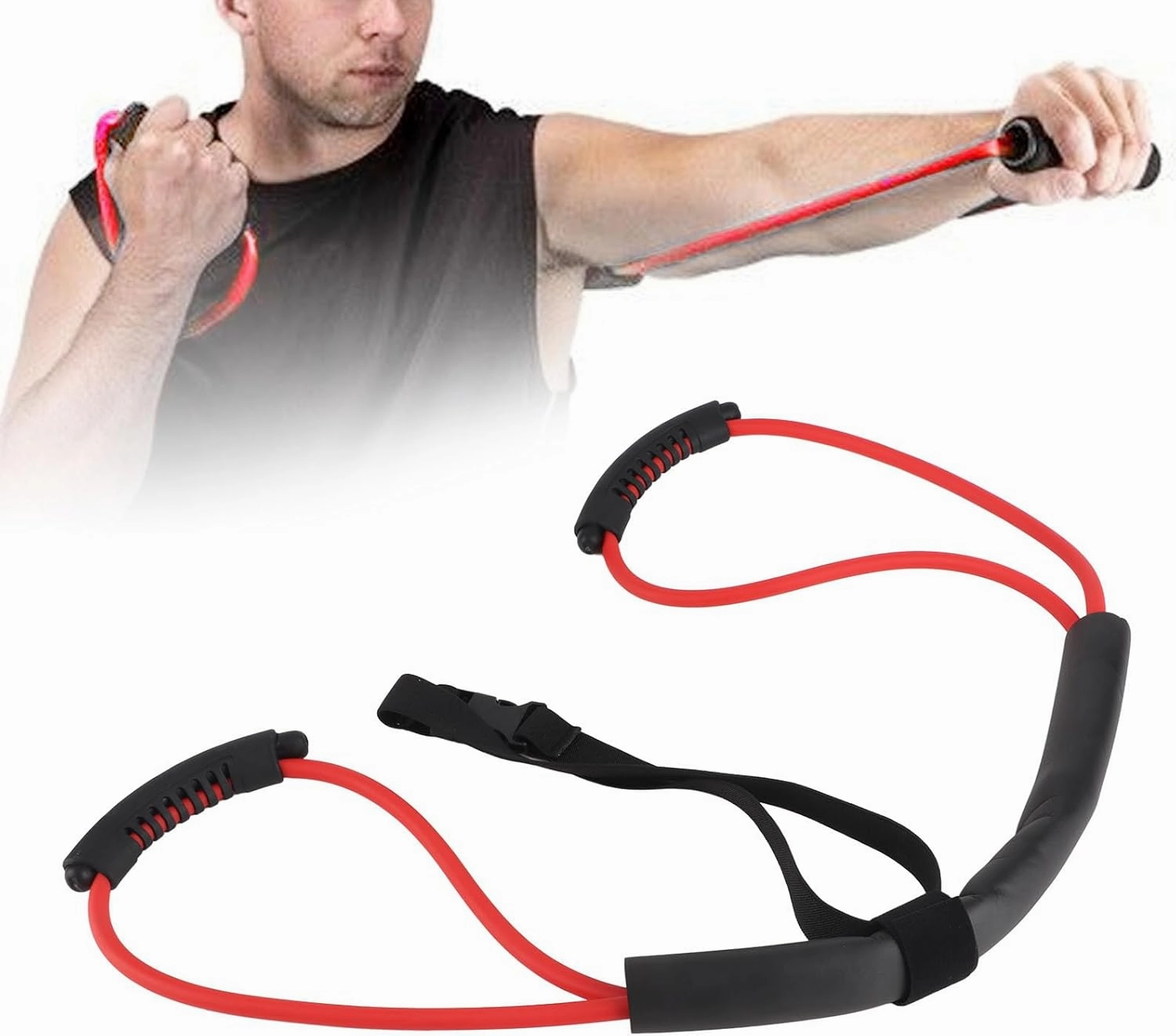 Fitness Figure 8 Pulling Rope, Stretch Band for Exercise, Back Training Elastic Rope, Arm Back Strength Training Stretch Band with Comfortable Handle for Home Workout