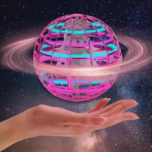 Floating Ball Flying Orb Ball Toys 360Rotating Magic Led Lights Controller Mini Drone Boomerang Fly Spinners for Kids (Pink)