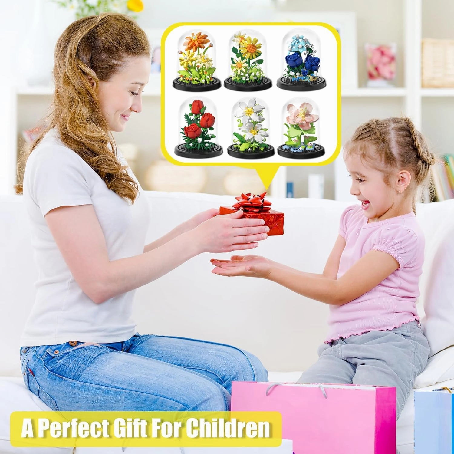 Flowers Bouquet Micro Bricks Building Set Toys with Dust Cover,6 Kinds of Creative Artificial Flower Building Toy for Kids,Boys and Girls,Gifts Ideas for Anniversary, for mom