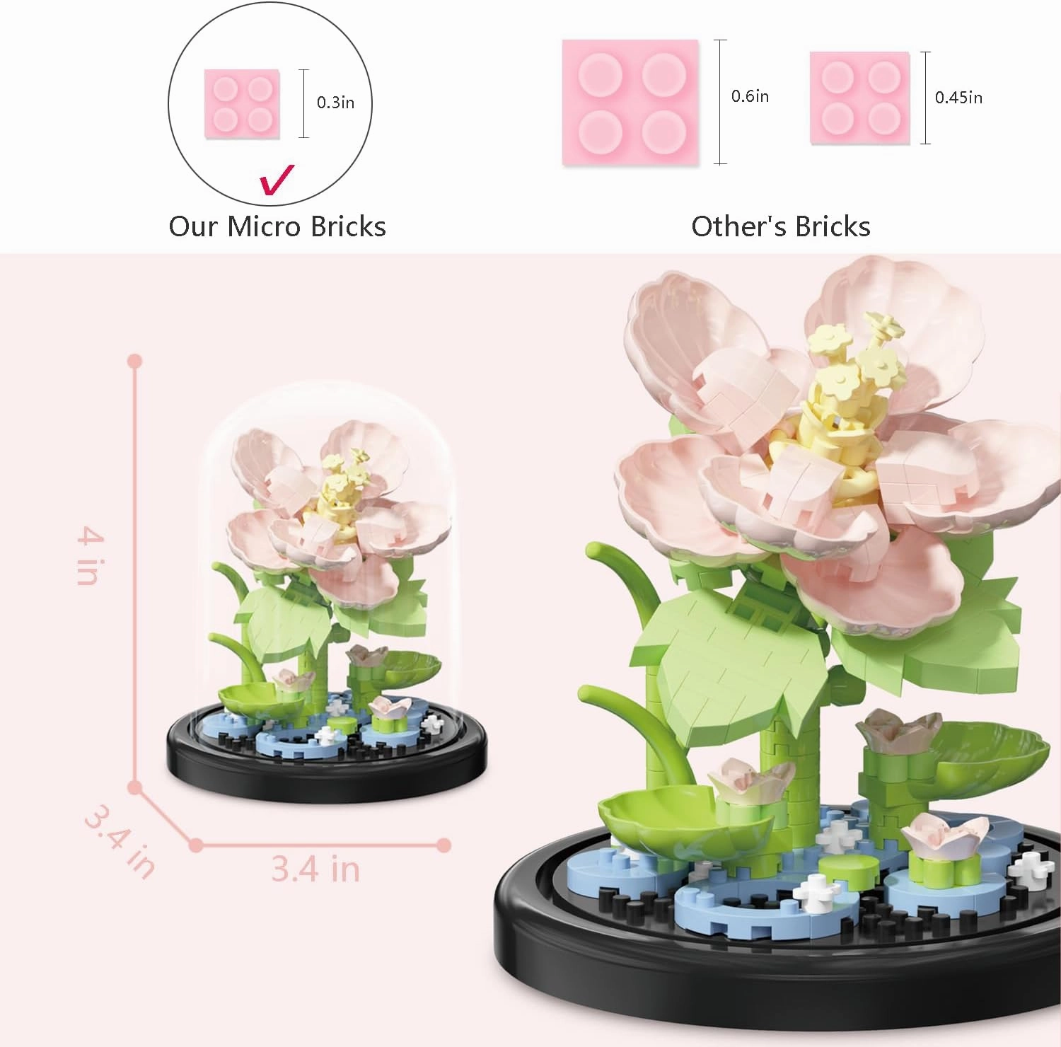 Flowers Bouquet Toys Micro Bricks Building Set with Dust Cover,2 Kinds of Hibiscus Creative Artificial Flower for Boys and Girls,Gifts Ideas for Anniversary, for mom Kids