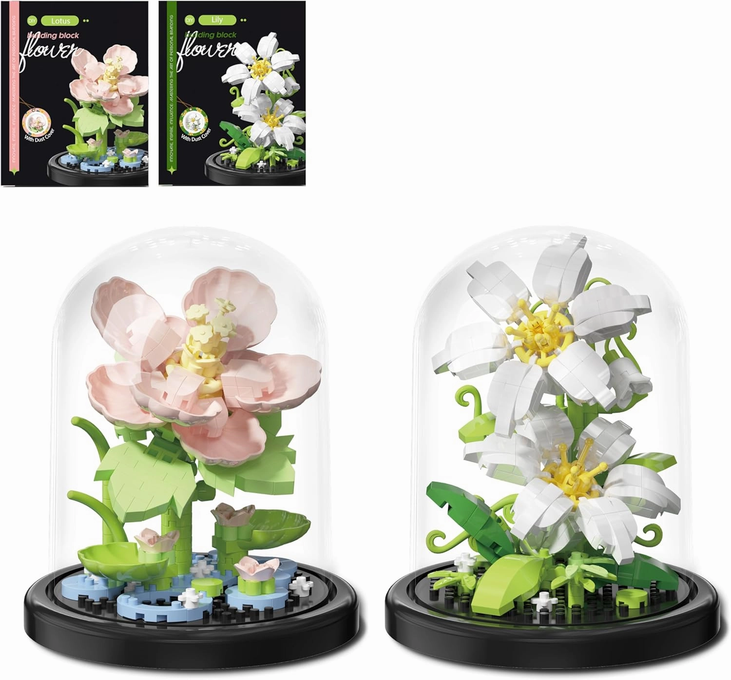 Flowers Bouquet Toys Micro Bricks Building Set with Dust Cover,2 Kinds of Hibiscus Creative Artificial Flower for Boys and Girls,Gifts Ideas for Anniversary, for mom Kids