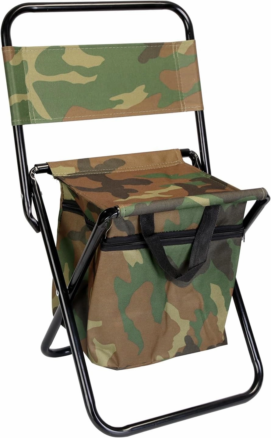 Foldable Fishing Chair with Backrest, Built-in Cooler Bag, Portable Handle, Lightweight Outdoor Stool for Camping, Hiking & Hunting