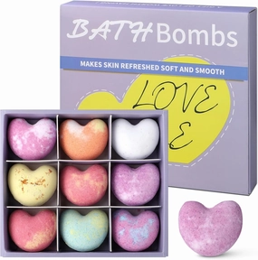 Foot Bath Bombs Large Size 9 Scents，Organic Heart-Shaped Bath Bomb Gift Set for Women & Men Moisturizing Foot Spa Soak Bombs with Natural Oils for Dry Cracked Feet, Relaxing Bubbles & Aromatherapy