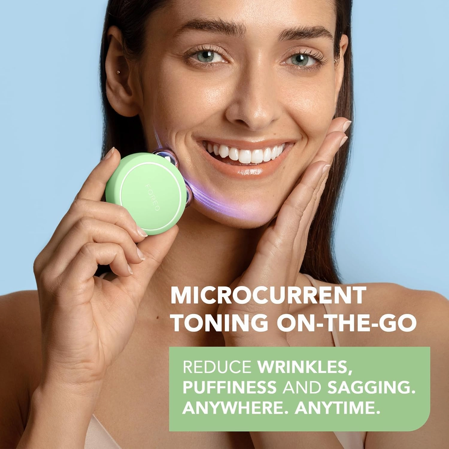FOREO Bear 2 go - Travel-Friendly Toning Microcurrent Facial Device - for Fine Lines & Wrinkles - Anti Aging - Face Sculpting - Instant Full Face Lift - Firm & Contour - Compact Skin Care - Pistachio