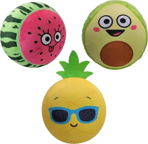 Forest & Twelfth 16” Fruit Bladder Balls Inflatable Watermelon, Avocado, Pineapple Bounce Ball Set with Plush Exterior Ideal for Play, Party Favors, Bouncy Ball Toys for Kids