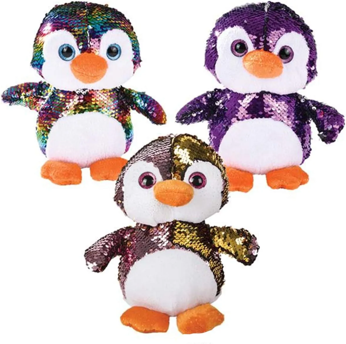 Forest & Twelfth Kids Reversible Sequin Penguin Stuffed Animal – Cute and Cuddly Stuffed Animal Toys for Kids, Babies, and Toddlers Change Sequin Options (Purple/Silver)